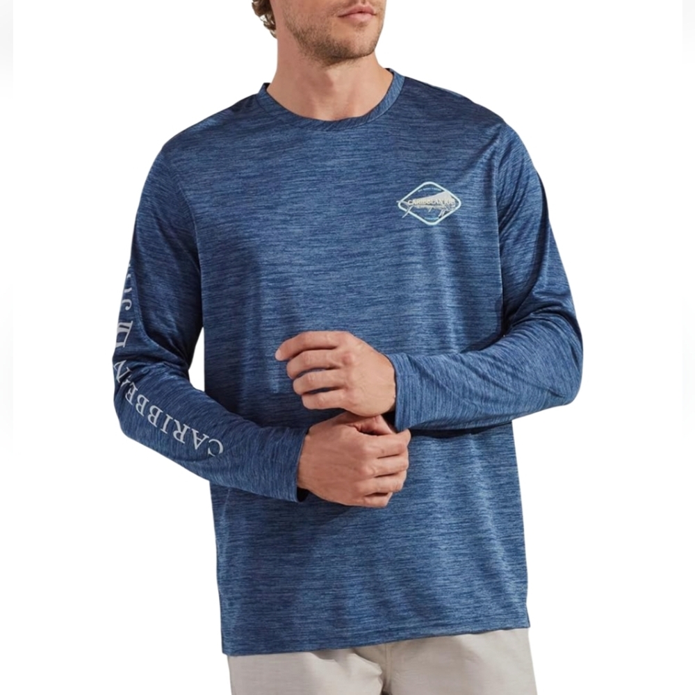 NWT CARRIBEAN JOE Rash Guard Off Shore Fishing Logo Tee UPF Protection Vacation